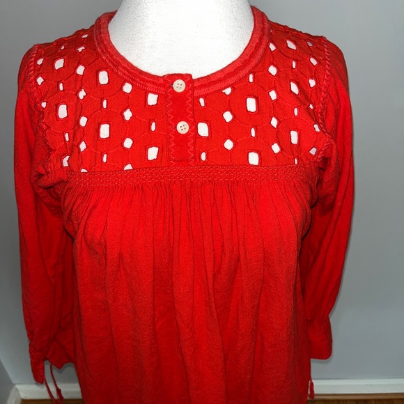 Madewell Daybreak Eyelet Red Linen Blend Casual Long Sleeve Shift Dress XS - Picture 4 of 9
